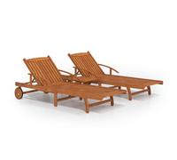 Sunlounger 2 sunloungers set Acacia hardwood natural 200x68x30cm adjustable arms