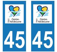 2 supstick Self-Adhesive Registration Plate Department 45 region centre-val de Loire Valley Rectangular