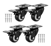 2" Swivel Castors with Brake, 4 Piece Trolley Transport Wheels, with Double Safety Lock and Silent Polyurethane Foam Wheels, 4 not brakes-2in