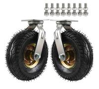 2 Swivel Trolley Casters, 6" 8" 10" Heavy Duty Caster Wheels, Solid Rubber Caster, Steel Hub With Ball Bearings, Large Flat Free Casters, Furniture Castor Wheel