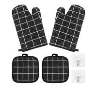 2 Thermal Gloves, 2 Potholders And 2 Hooks, Anti-Scald Gloves, High Temperature Resistant Gloves, Abrasion Resistant Gloves, Kitchen Supplies