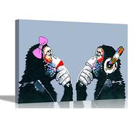 2 Thinking Monkeys Canvas Prints Framed Wall Art Animal Poster Artwork Home Work Livingroom Pictures Kids Adults 51 x 35cm (20 x 14 inches)