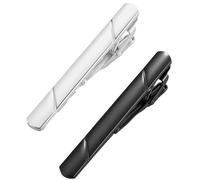 2 Tie Clips for Men, Gun Black Z1063 and Silver Z1061 Tie Pins, tie pins for men, Elegant Tie Clip for Business, Wedding, Formalwear, Secure Spring Mechanism, Classic Design