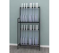 2-Tier 32-Slot Tennis Racket Rack, Floor Stand, Sponge Protection | Space-saving 2-tier floor rack holds 32 rackets. Features sponge protection for tennis, badminton & racquetball(Black)