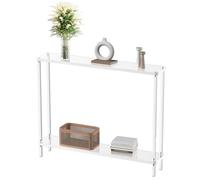 2-Tier Acrylic Narrow Console Tables,Modern Clear Entry Table for Foyer Sofa Living Room Bedroom,Cylindrical Legs Skinny Hallway Table Art Side Table with Open Storage Shelf(Size:39",Color:Clear)