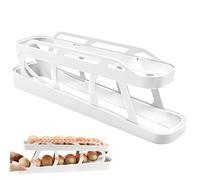 2-Tier Automatic Rolling Egg Dispenser - Space Saving Egg Holder/Storage/Box/Tray/Organiser/Container for Fridge & Kitchen Countertop, Holds 14 Medium Eggs - Durable Food Grades Plastic (White)