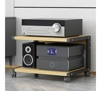2-Tier AV Rack Stand with Wheels Entertainment Shelf for Game Consoles TV Accessories DVD/CD Players Projectors PS5 - Wooden rage Cabinet (50x40x35cm)