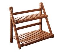 2 Tier Bamboo Desktop Shelf Foldable Storage Rack for Coffee Station Flower Pots Kitchen & Bathroom Brown 19.6" x 7.4" x 13.7"