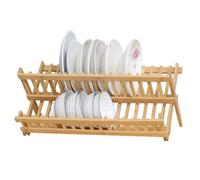 2-Tier Bamboo Dish Drying Rack Collapsible Kitchenwith Utensil Holder Space-Saving Wooden Dish Rack for Countertop 47cm x 21.5cm Ideal for Small Kitchens