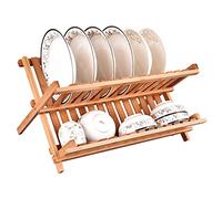 2 Tier Bamboo Dish Rack, Wooden Plate Rack, Foldable Portable Hollow Design Speed Up Draining, Prevent the Growth of Bacteria, Kitchen Drainer Rack
