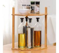 2 Tier Bamboo Kitchen Counter Shelf Space Saving Corner Rack for Bathroom & Se Sto Slish Cabinet for Coffee & Kitchen tials