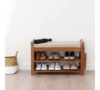 2-Tier Bamboo Shoe Bench Rack with Hidden Der & Side Holder, Removable Padded Cush, Perfect for Entryway, Hallway & Living Room, Max Load 260 LBS