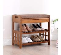 2-Tier Bamboo Shoe Bench with Padded Seat - Multi-Functional Organizer and Storage Bench for Entryway, Hallway, Living Room, or Bathroom - Space-Saving Design
