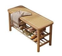 2-Tier Bamboo Shoe Rack Bench Farmhouse Style Storage nizer for Living Room Bedroom Hallway Entrance - Light Brown 100cm/39.4in Shoe Storage Solution