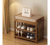 2-Tier Bamboo Shoe Rack Bench with Thick Cushion Mid-Century Modern Design for Entryway Hallway Living Room - Stylish Shoe Storage 19.7"x10.6"x17.3"