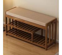 2-Tier Bamboo Shoe Rack Bench with Thick Cushion Mid-Century Modern Entryway Storage Perfect for Front Door Hallway & Living Room - 35.4x10.6x17.3 in