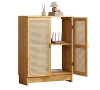 2-Tier Bamboo WiFi Router Storage Cabinet Floor Standingwith Ventilated Door Modern Design for Living Room Bedroom & Office (19.6"x9.8"x31.4")