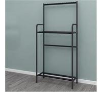 2-Tier Basketball & Badminton Racket Storage Rack Freestanding Tennis with Sponge Mat Protection Commercial Gym Display Holder (Black 69x26x142cm)