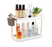 2-Tier Bathroom Counter Organizer, Countertop Perfume Tray and Vanity Organizer, Cosmetic Organizer Countertop, Wood Tray for Kitchen Counter Storage, Bathroom and Skincare Organization - White