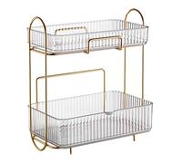 2 Tier Bathroom Counter Organizer, Large Capacity Cosmetic Holder Shelf Plastic Makeup Organizer Vanity Storage Tray for Bedroom (Transparent)
