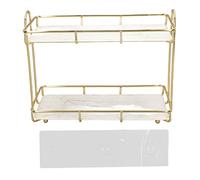 2 Tier Bathroom Storage Open Shelf Unit, Metal Corner Rack Shelving with Partition Cosmetic Storage Rack Holder Gold (Small 31x23cm)