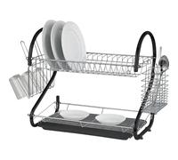 2 Tier Black Drainer Rack - With Drip Tray Plates Holder | Storage, Organiser, Space Saving | Drip Tray To Prevent Water Dripping Around Sink Area | Suitable For Drying Plates, Dish's, Cutlery & Cups