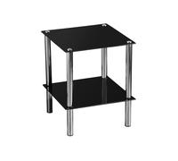 2 Tier Black Glass End Table With Chrome Legs, Slim Side Table With Silver Accents, Luxe Night Side Table Premier Housewares Black One Size