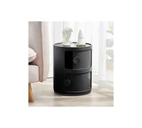 2-Tier Black Round Storage Bedside Table The hot sale Black One Size