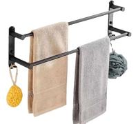 2-Tier Black Towel Rack Wall-Mounted Adhesive Towel Holder for Bathroom & Kitchen 90cm Bath Towel Shelf Space-Saving Towel Bar