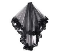 2 Tier Black Veil with Comb, Halloween Gothic Black Veil Wedding Bridal Veils Flowery Day of the Dead Costume Fancy Dress Ladies Girls Hair Decorative Party Headwear Waist Length