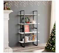 2-Tier Book Cabinet 80x30x70cm White Engineered Wood & Metal Slim Storage Shelf