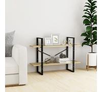 Book Cabinet 2-Tier Sonoma Oak Engineered Wood 100x30x70 cm Metal Slim Accents.