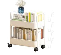2 Tier Book Rack Storage Bookshelf,kids bookshelf kids bookcase kids Toy Storage Organizer Bookcase with Wheels Multi-Functional Movable Storage Book Shelves for Bedroom Living Room Home School