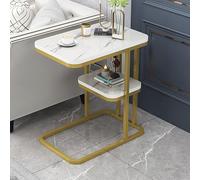 2 Tier C Shaped End Table, Narrow Slim Sofa Side Table with Metal Frame, Modern Couch Table for Small Space, Living Room, Bedroom