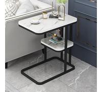 2 Tier C Shaped End Table, Narrow Slim Sofa Side Table with Metal Frame, Modern Couch Table for Small Space, Living Room, Bedroom