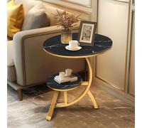 2 Tier C Shaped Round Sintered Stone/Metal End Coffee Sofa Side Centre Table (Black/Gold) Hygrad Built to Survive Black One Size