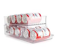 2 tier can organizer for Refrigerator 2 settings can dispenser Automatic Rolling Pop Can Storage Container Beer & Beverage Drink Holder Can Dispenser for Fridge Pantry Cabinets