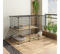 2 Tier Cat Cages Indoor Large,Collapsible Portable Guinea Pig Cage,Metal Wire Cat House,Ideal For 1-2 Cats,111 * 49 * 73cm