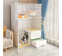 2 Tier Cat Cages Indoor with Litter Box, Portable Cat Cage, Small Pet Cages, Detachable Metal Wire Cat Cage, Exercise Place for 1-2 Cats,White-75 * 49 * 111cm
