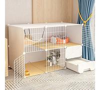2 Tier Cat Cages Indoor with Litter Box, Portable Cat Cage, Small Pet Cages, Detachable Metal Wire Cat Cage, Exercise Place for 1-2 Cats,White-111 * 49 * 75cm