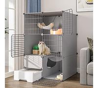 2 Tier Cat Cages Indoor with Litter Box, Portable Cat Cage, Small Pet Cages, Detachable Metal Wire Cat Cage, Exercise Place for 1-2 Cats,A-75 * 49 * 111cm