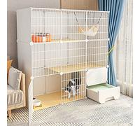 2 Tier Cat Cages Indoor with Litter Box, Portable Cat Cage, Small Pet Cages, Detachable Metal Wire Cat Cage, Exercise Place for 1-2 Cats,White-111 * 49 * 111cm