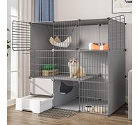 2 Tier Cat Cages Indoor with Litter Box, Portable Cat Cage, Small Pet Cages, Detachable Metal Wire Cat Cage, Exercise Place for 1-2 Cats,A-111 * 49 * 111cm
