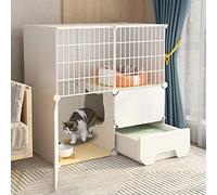 2 Tier Cat Cages Indoor with Litter Box, Portable Cat Cage, Small Pet Cages, Detachable Metal Wire Cat Cage, Exercise Place for 1-2 Cats (White 75 * 49 * 75cm)