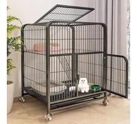 2-Tier Cat Enclosure - Rolling Indoor/Outdoor Playpen for Cats, Rabbits & Small Pets - Sturdy Metal Wire Pet Cage on Wheels (Black, 60x45x66cm)
