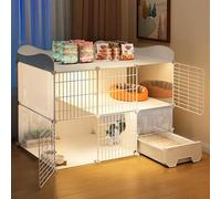 2-tier Cat Enclosures, Cat Cage, Cat Playpen, with Cat Litter Box, Transparent, Large Space, with Fence On Top, Storage, White, Cat House(43.7x19.3x32.7in)