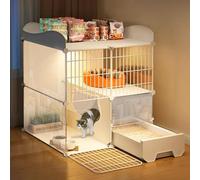 2-tier Cat Enclosures, Cat Cage, Cat Playpen, with Cat Litter Box, Transparent, Large Space, with Fence On Top, Storage, White, Cat House(29.5x15.4x32.7in)