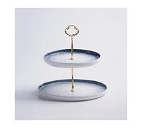 2 Tier Ceramic Dessert Stand with Metal Handle Multi Purpose Cupcake Display Afternoon Tea Pastry Tray Cake Holder for Parties & Events (Blue Small)