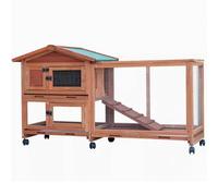 2-Tier Chicken Coop, Wooden Guinea Pig Cage with Pull-Out Traya and Asphalt Roof, Large Outdoor Pet Hutch for Rabbits Hedgehogs