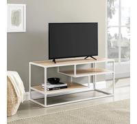 (2 Tier Coastal Oak) Tiered Metal Wood Coffee Table Sofa Table TV Stand